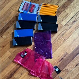 Valia Blue and Black Pencil Cases with Writing Supplies